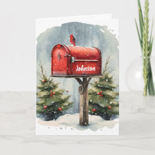 Carte Boite aux lettres rouge Noël Aquarelle dans Snowfl