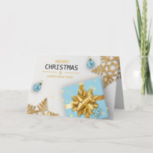 Carte Boîte cadeau bleue Boules de Noël Flocons de neige
