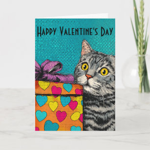 Carte Boîte Cadeau Chat & Cœur Vintage pour la Saint-Val