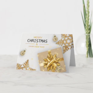 Carte Boîte cadeau dorée Boules de Noël Flocons de neige