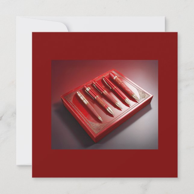 Carte Boîte Cadeau Et Cinq Stylos À Ballpoint Uniques (Devant)