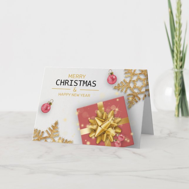 Carte Boîte cadeau rouge Boules de Noël Flocons de neige (Devant)