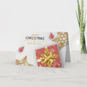 Carte Boîte cadeau rouge Boules de Noël Flocons d'or Car