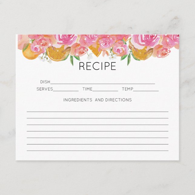 Carte Boîtier Citrus Pink Floral Recette (Devant)