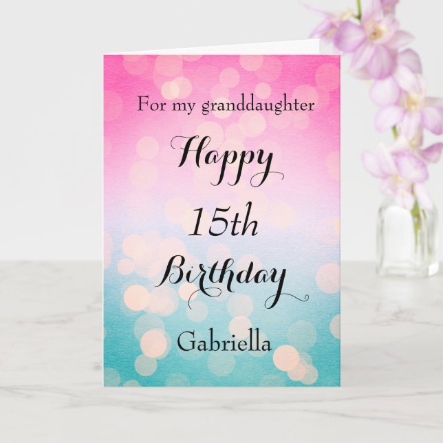 Carte Bokeh Blue et rose 15e anniversaire (Orchidée)