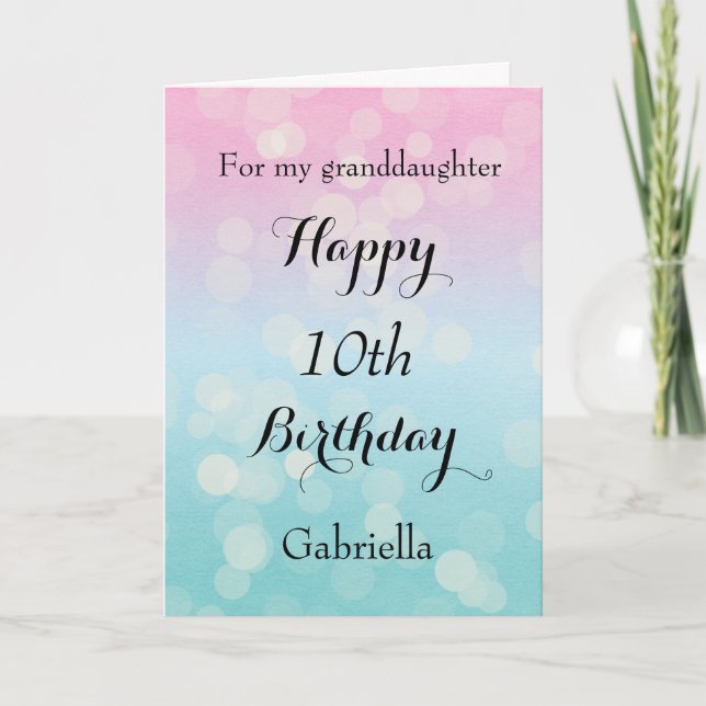 Carte Bokeh rose et bleu 10e anniversaire (Devant)
