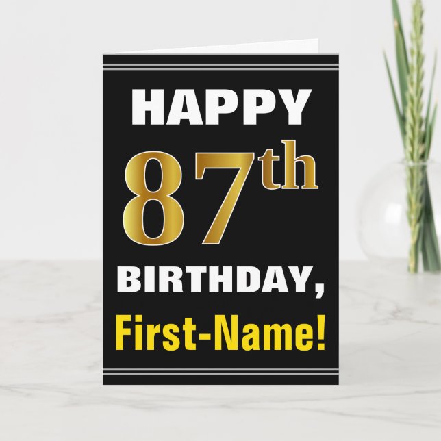 Carte Bold, Black, Faux Gold 87th Birthday w/ Name Card (Devant)