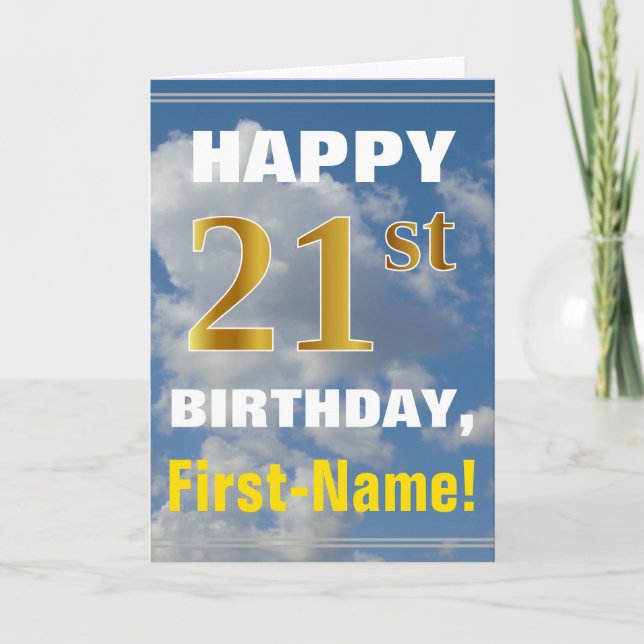 Carte Bold, Ciel nuageux, Faux Gold 21ème Anniversaire + (Devant)