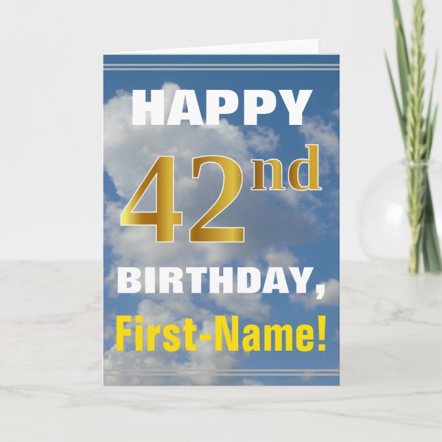 Carte Bold, Ciel nuageux, Faux Gold 42e anniversaire + N (Devant)
