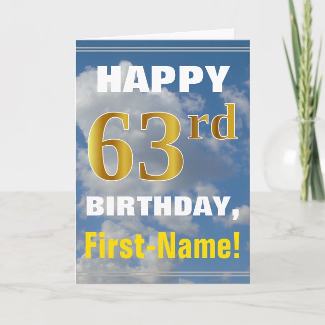 Carte Bold, Ciel nuageux, Faux Gold 63ème anniversaire + (Devant)