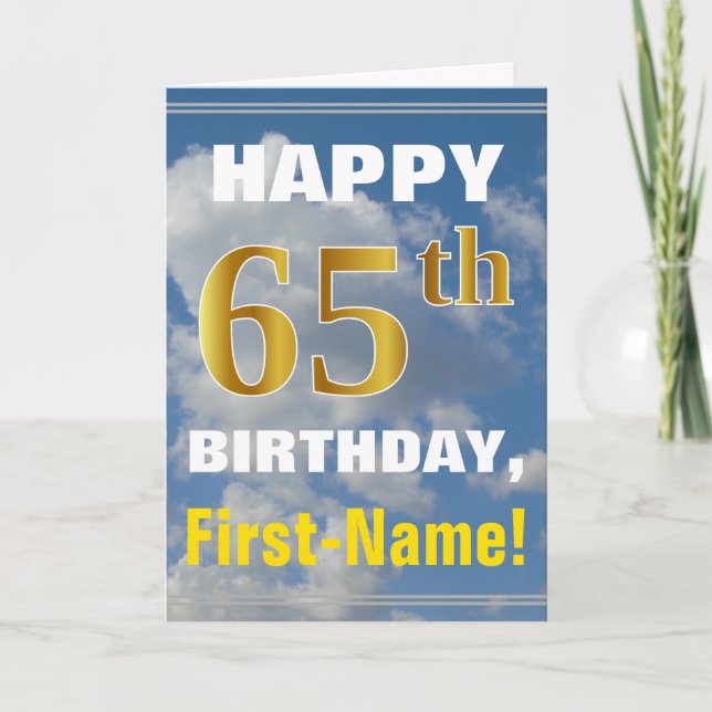 Carte Bold, Ciel nuageux, Faux Gold 65e anniversaire + N (Devant)