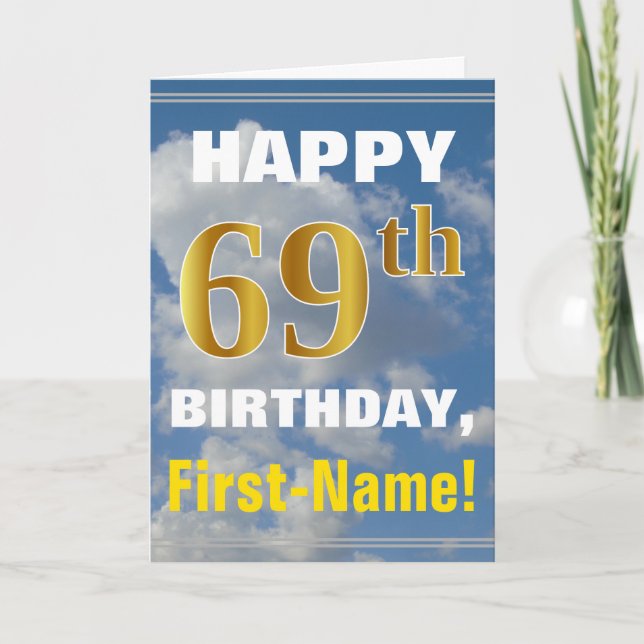 Carte Bold, Ciel nuageux, Faux Gold 69e anniversaire + N (Devant)