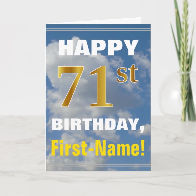Carte Bold, Ciel nuageux, Faux Gold 71ème Anniversaire + (Devant)