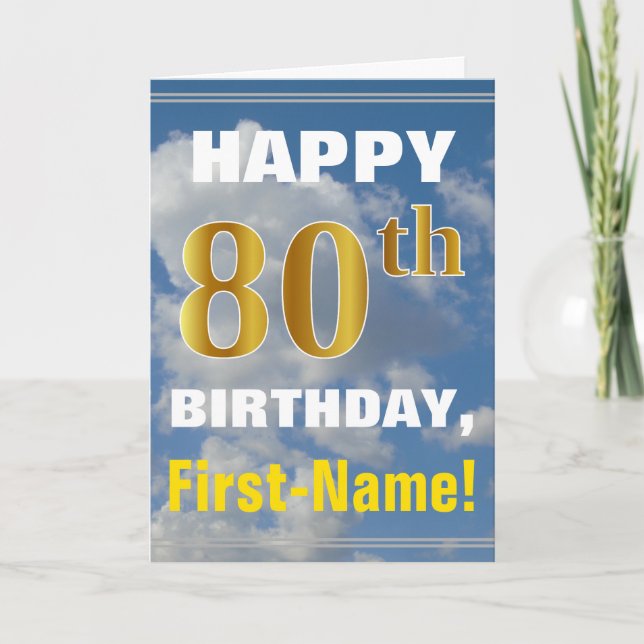Carte Bold, Ciel nuageux, Faux Gold 80e anniversaire + N (Devant)