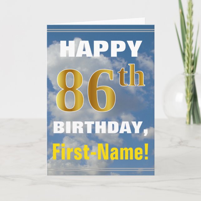 Carte Bold, Ciel nuageux, Faux Gold 86e anniversaire + N (Devant)