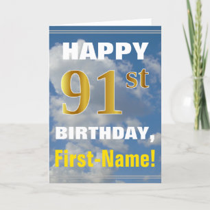Carte Bold, Ciel nuageux, Faux Gold 91ème Anniversaire +