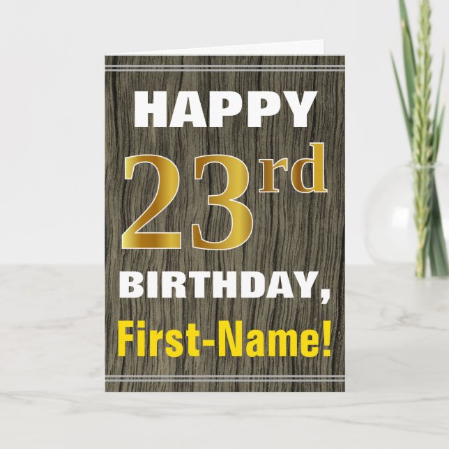 Carte Bold, Faux Wood, Faux Gold 23ème anniversaire + No (Devant)