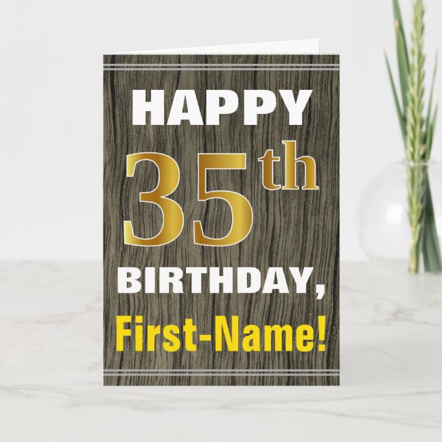 Carte Bold, Faux Wood, Faux Gold 35e anniversaire + Nom (Devant)