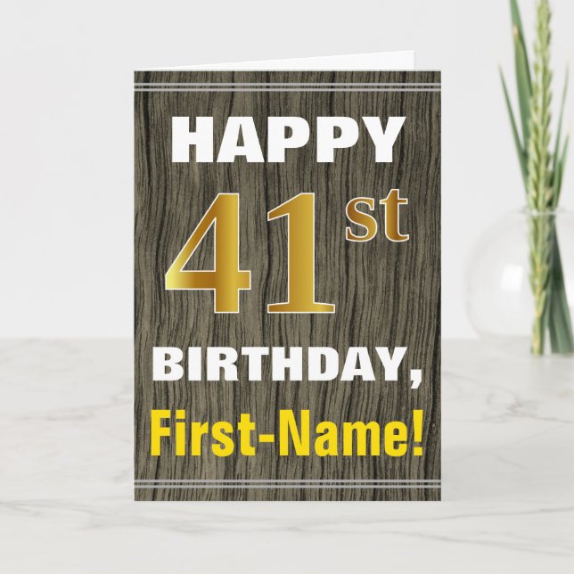 Carte Bold, Faux Wood, Faux Gold 41ème anniversaire + No (Devant)
