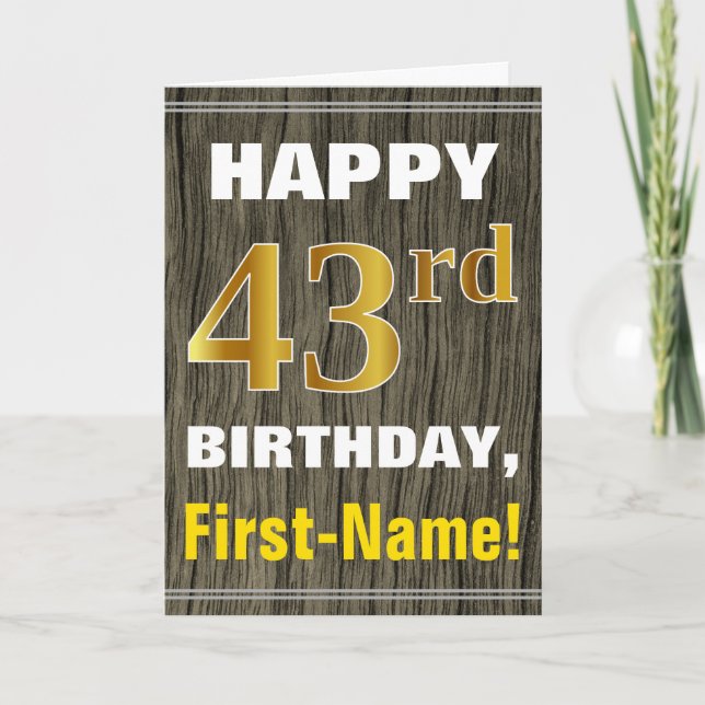 Carte Bold, Faux Wood, Faux Gold 43ème anniversaire + No (Devant)