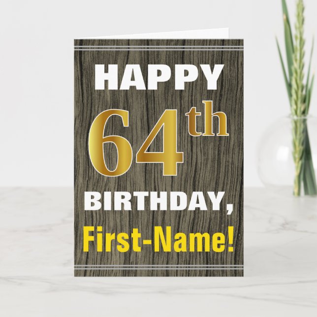 Carte Bold, Faux Wood, Faux Gold 64e anniversaire + Nom (Devant)