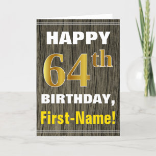Carte Bold, Faux Wood, Faux Gold 64e anniversaire + Nom