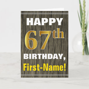 Carte Bold, Faux Wood, Faux Gold 67e anniversaire + Nom