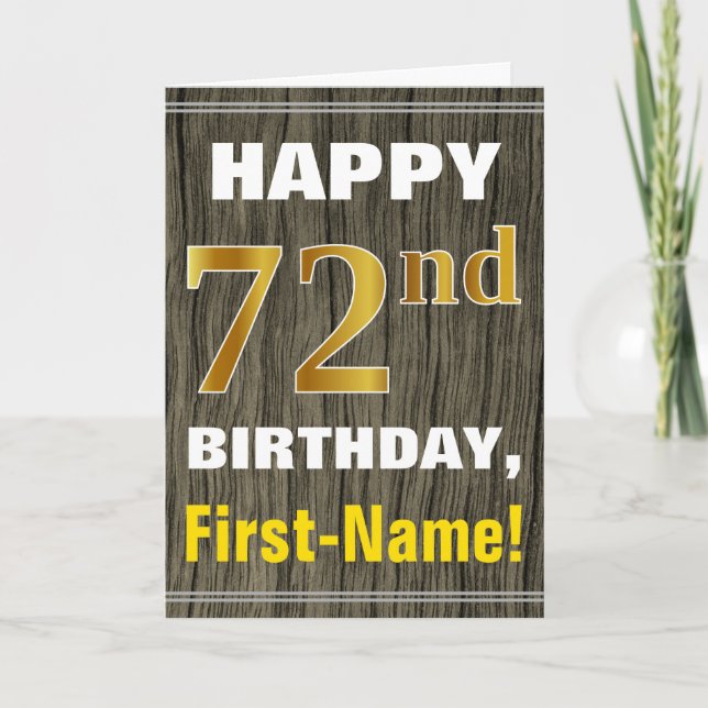 Carte Bold, Faux Wood, Faux Gold 72e anniversaire + Nom (Devant)