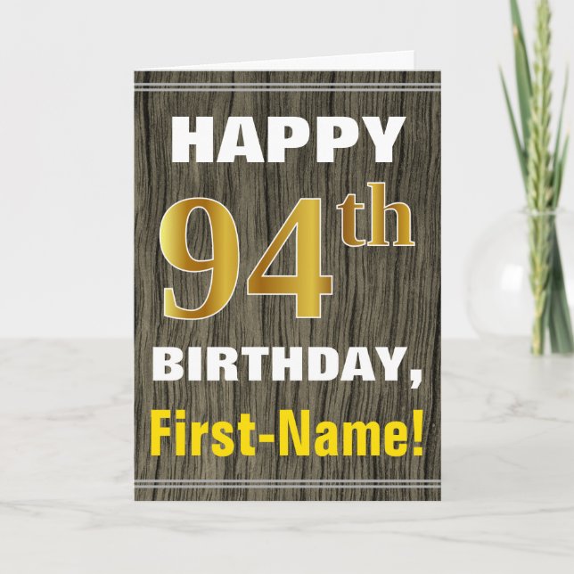 Carte Bold, Faux Wood, Faux Gold 94e anniversaire + Nom (Devant)