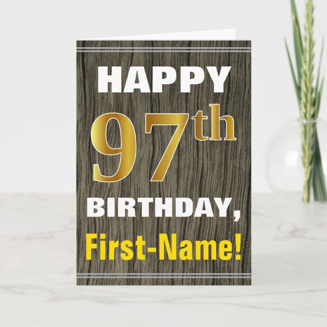Carte Bold, Faux Wood, Faux Gold 97e anniversaire + Nom (Devant)