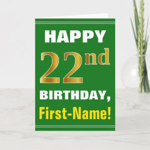 Carte Bold, Green, Faux Gold 22nd Birthday w/ Name Card