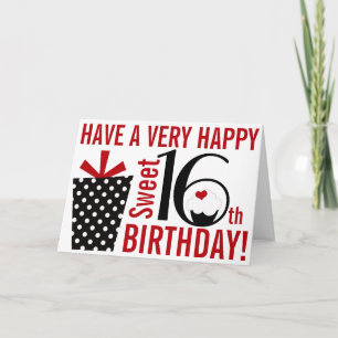 Carte Bold Mod Black Red Happy Sweet 16e anniversaire