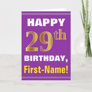 Carte Bold, Purple, Faux Gold 29th Birthday w/ Name Card
