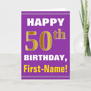 Carte Bold, Purple, Faux Gold 50th Birthday w/ Name Card