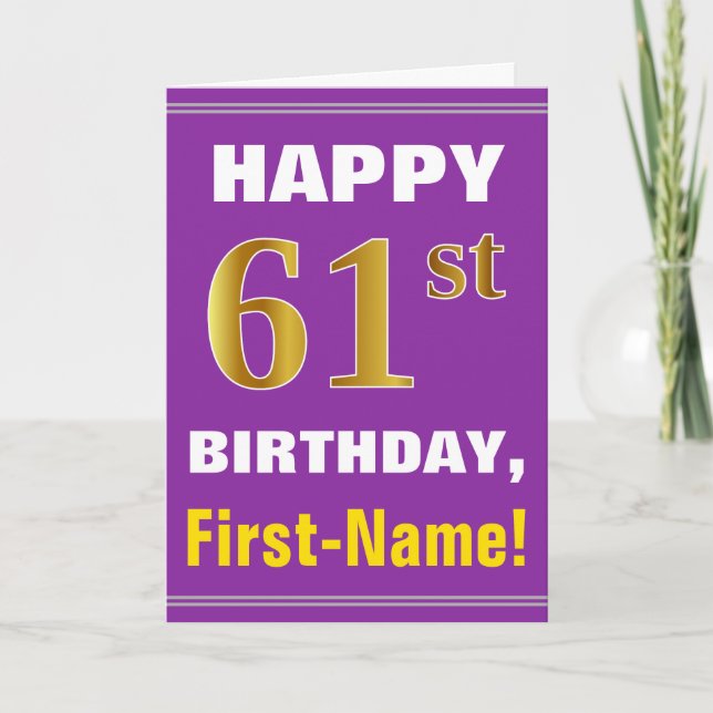 Carte Bold, Purple, Faux Gold 61e anniversaire avec cart (Devant)