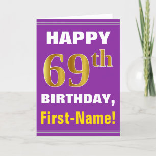 Carte Bold, Purple, Faux Gold 69e anniversaire avec cart