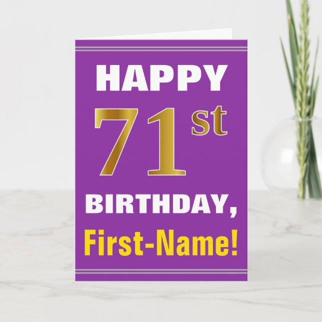 Carte Bold, Purple, Faux Gold 71e anniversaire avec cart (Devant)