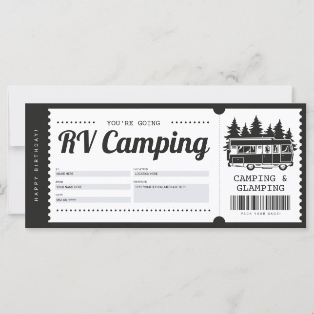 Carte Bon cadeau camping RV, Certificat de camp d'été (Devant)