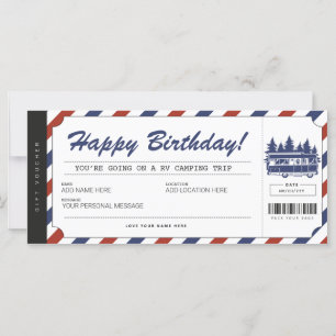 Carte Bon cadeau Camping RV Certificat de camp d'été
