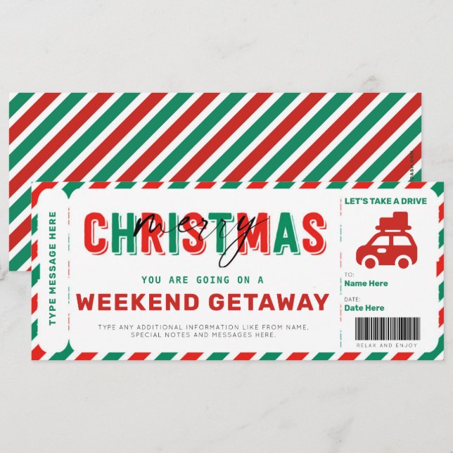 Carte Bon cadeau de fin de semaine pour cadeau de Noël (Devant / Derrière)