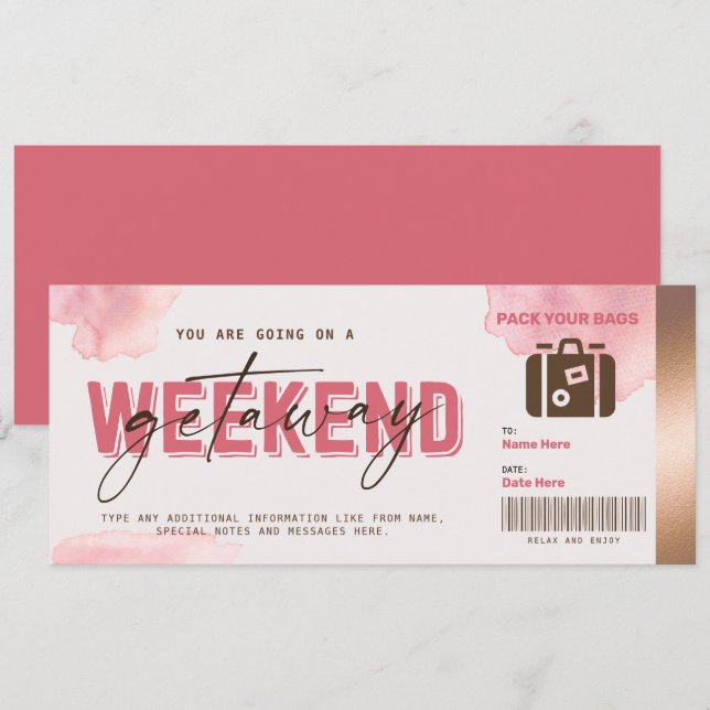 Carte Bon cadeau de fin de semaine pour les voyageurs Ho (Devant / Derrière)