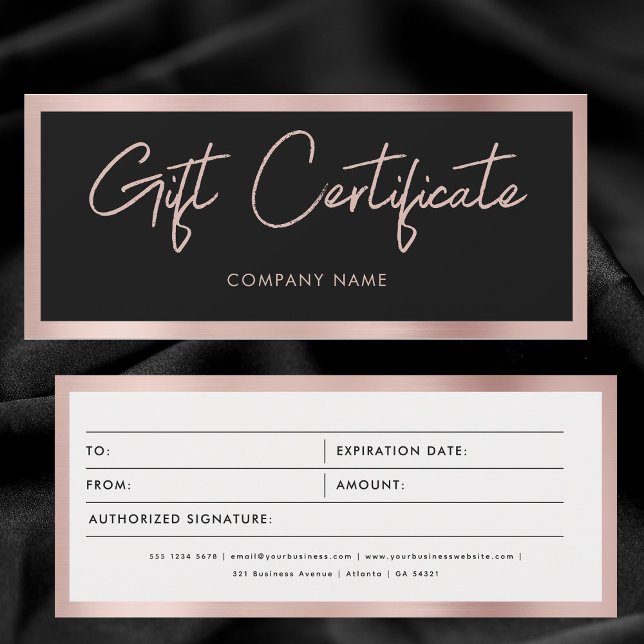 Carte Bon cadeau Gold pour entreprise Rose noir (Black Rose Gold Business Gift Certificate Voucher)