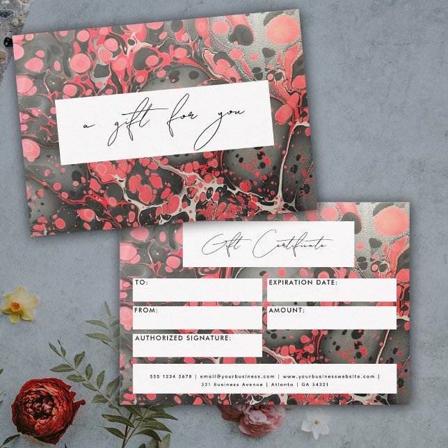 Carte Bon cadeau moderne Marbre rouge noir (Modern Gift Certificate Voucher Black Red Marble)