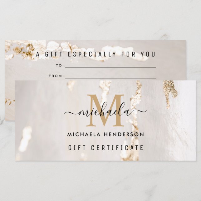 Carte Bon cadeau Monogramme de fond d'or classique (Devant / Derrière)