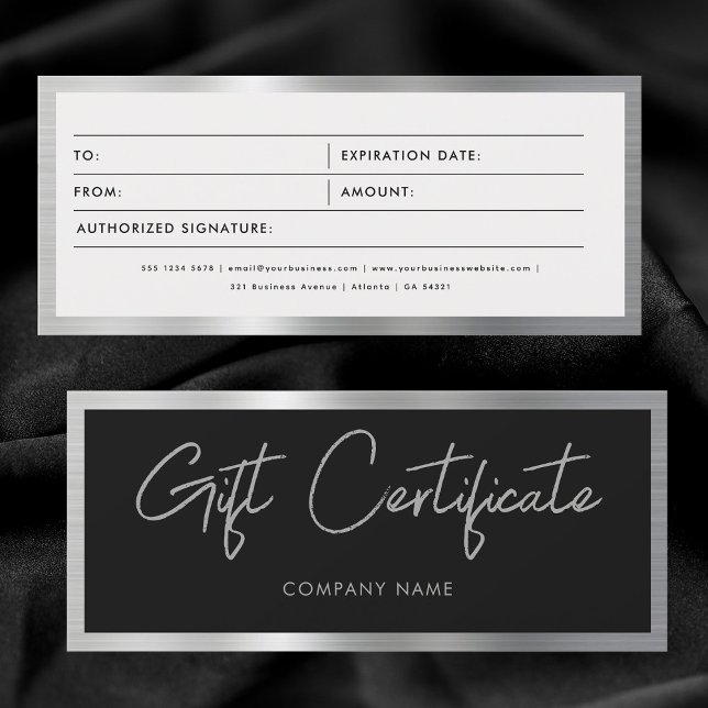 Carte Bon cadeau pour entreprise Black & Silver (Black & Silver Business Gift Certificate Voucher)