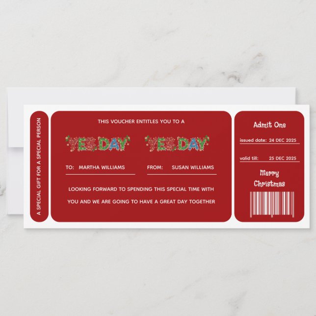 Carte Bon de cadeau de Noël pour une journée de oui roug (Devant)