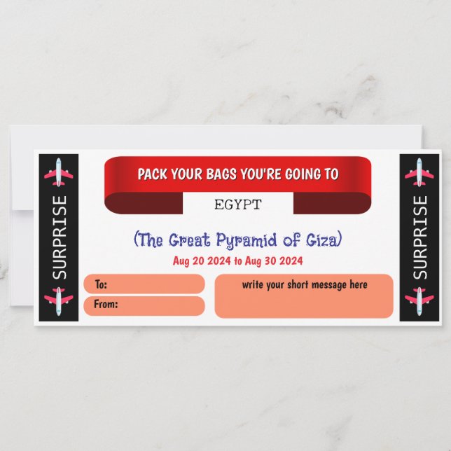 Carte Bon de cadeau de voyage en Égypte (Devant)