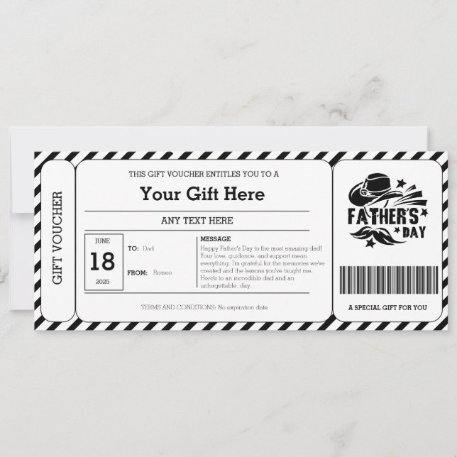 Carte Bon de cadeau pour la fête des pères à rayures noi (Devant)