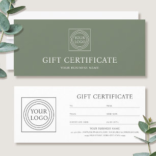 Carte Bon de certificat cadeau vert avec logo personnali