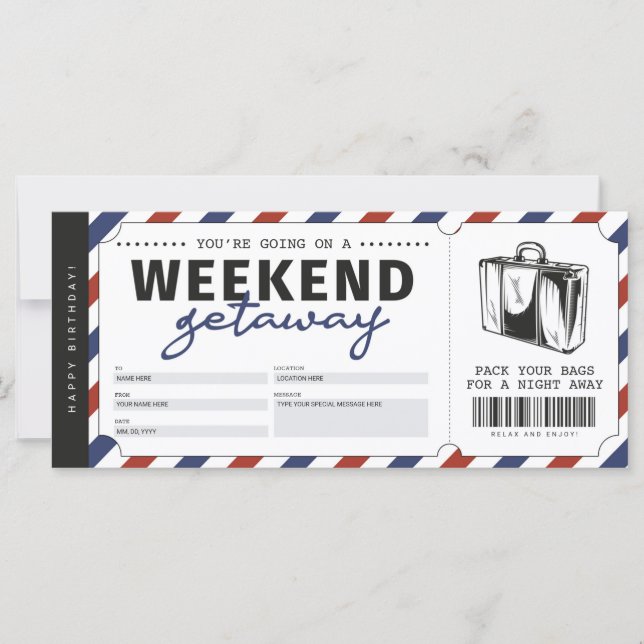 Carte Bon de voyage cadeau de fin de semaine (Devant)